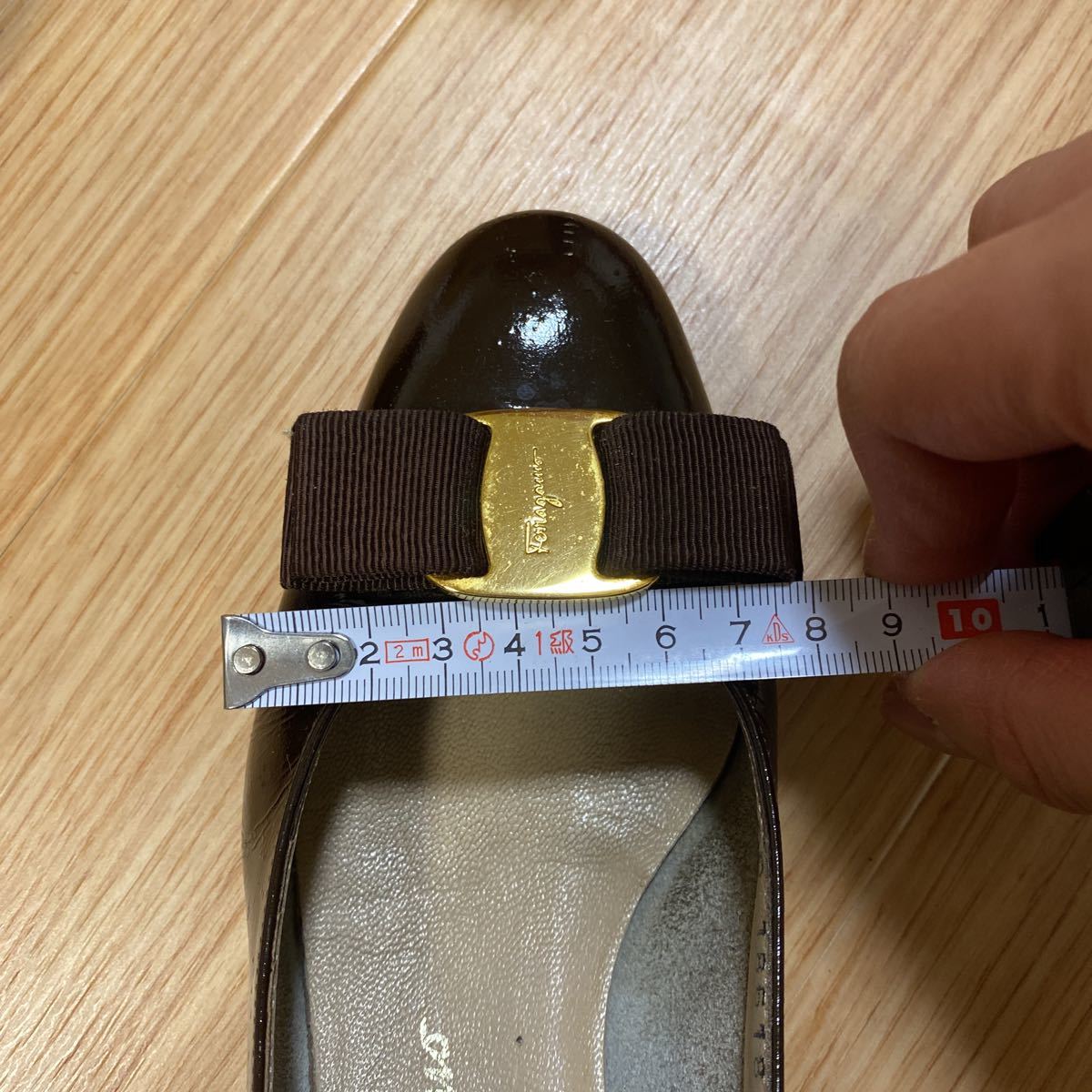 サイズ 5 C 22.5cm SALVATORE FERRAGAMO フェラガモ パンプス レディース ヒール エナメル ダークブラウン こげ茶 シューズ 靴