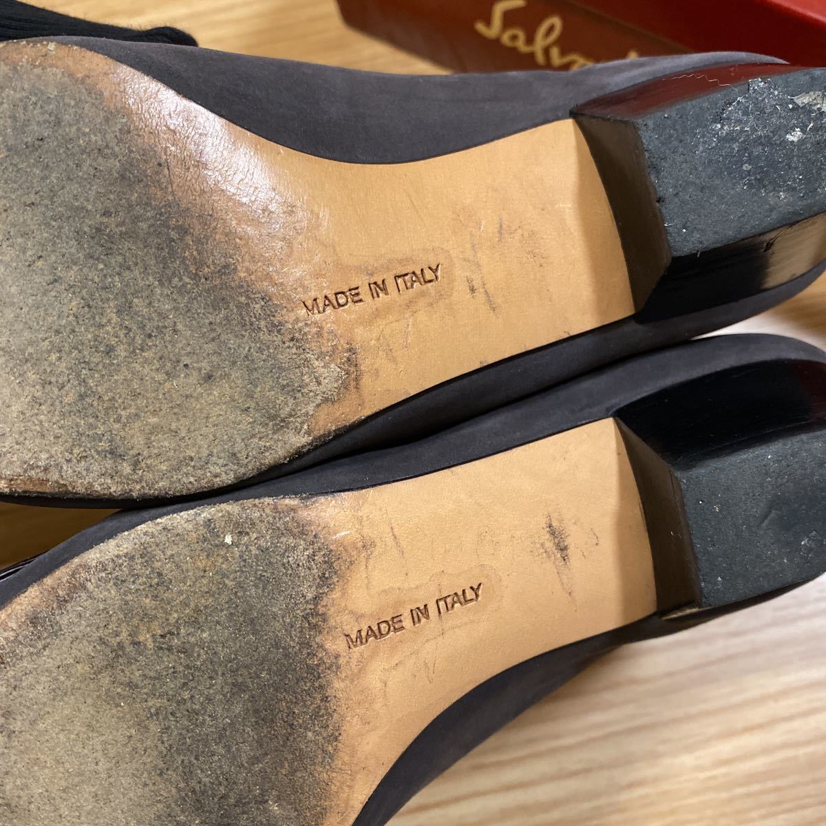 サイズ 5 C 22.5cm SALVATORE FERRAGAMO フェラガモ VARA パンプス レディース ヒール ヌバック カーフ スエード グレー シューズ 靴