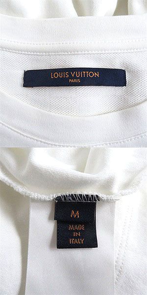 美品□2018年製　LOUIS VUITTON/ルイヴィトン　ロゴ刺繍入り/ダミエポケット　コットン　半袖Tシャツ　ホワイト　M　イタリア製　正規品_画像5
