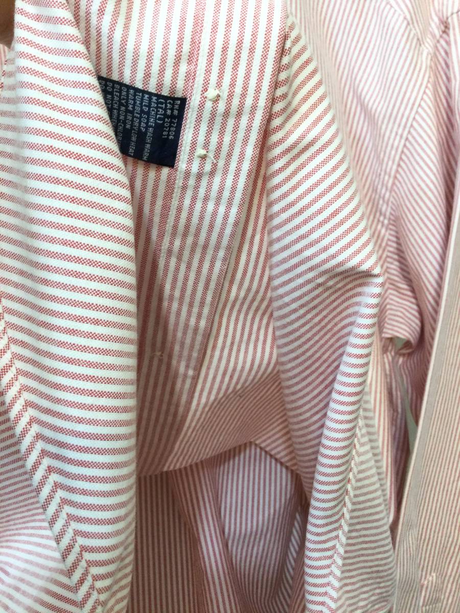 Tommy Hilflger トミー ヒルフィガー オックスフォードシャツ ストライプシャツ 胸ロゴ メンズS 大きめ 薄い赤系×白 良品綺麗_画像6
