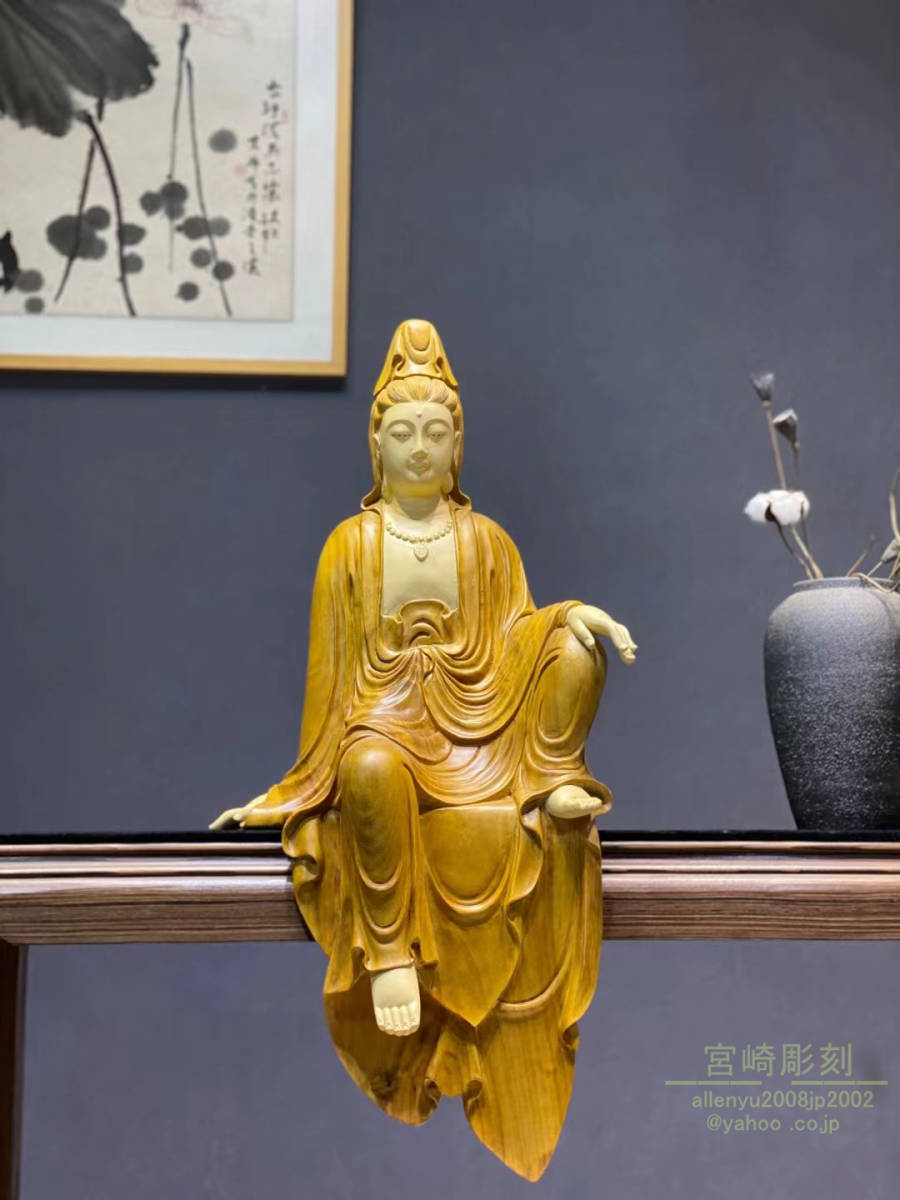 自在観音菩薩　木彫仏像　置物　仏教美術　香樟材　 AI