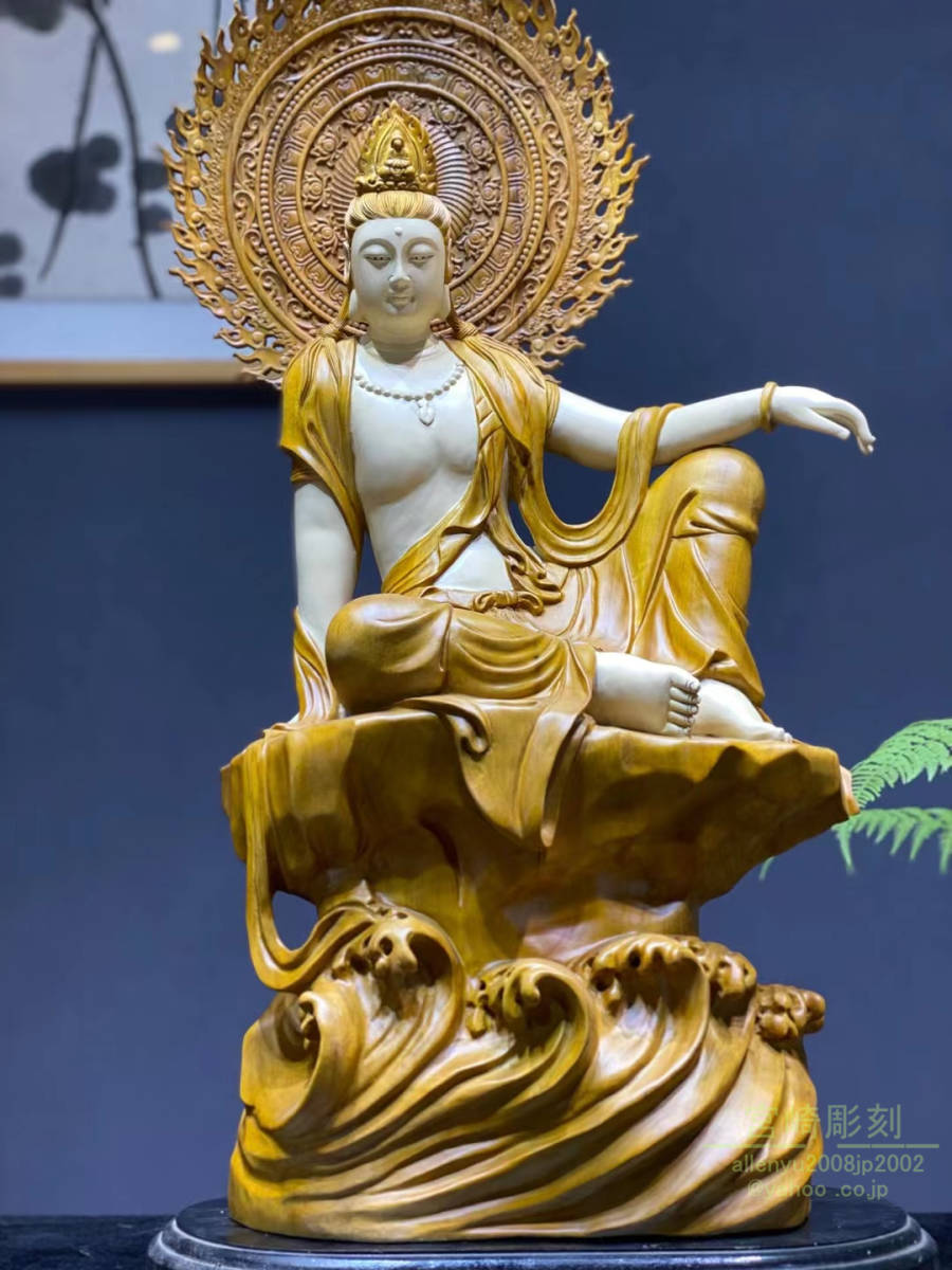 新品大人気】 仏像 観世音菩薩 観自在菩薩 置物 柘植製高級木彫り 29cm