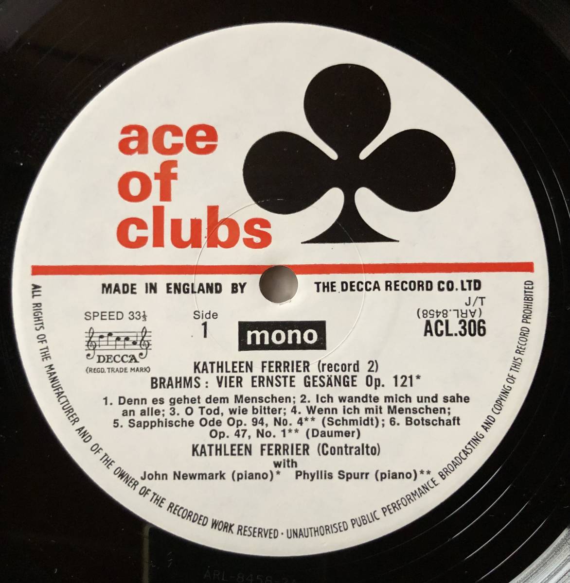 LP-Jan / 英 DECCA Ace of Clubs / Record２ Kathleen Ferrier (contralto) / BRAHMS : Alto Rhapsody , Vier Ernste Gesange etc_画像5