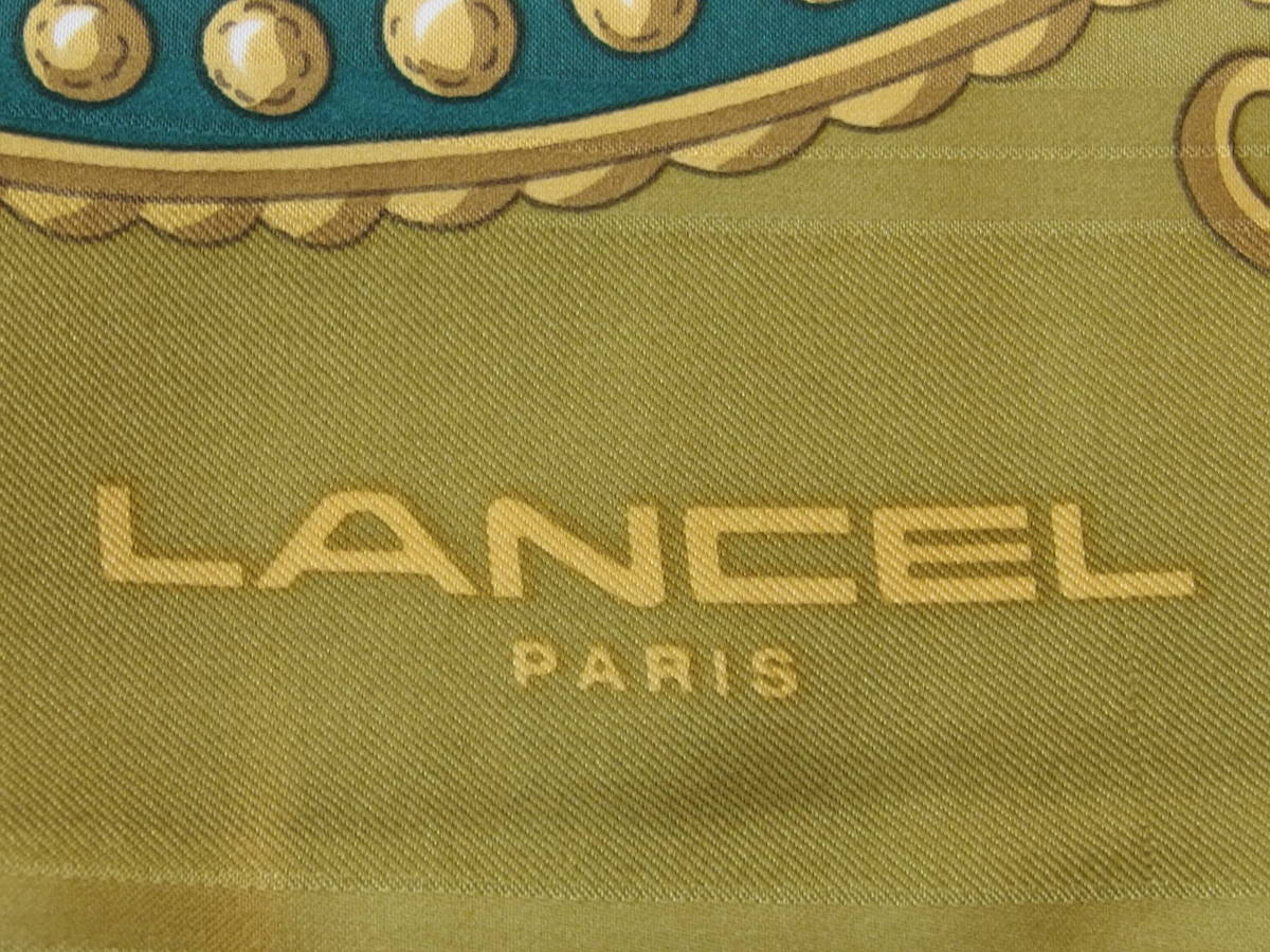 LANCEL ランセル 大判 ゴールド系 シルク スカーフ /B5392_画像3