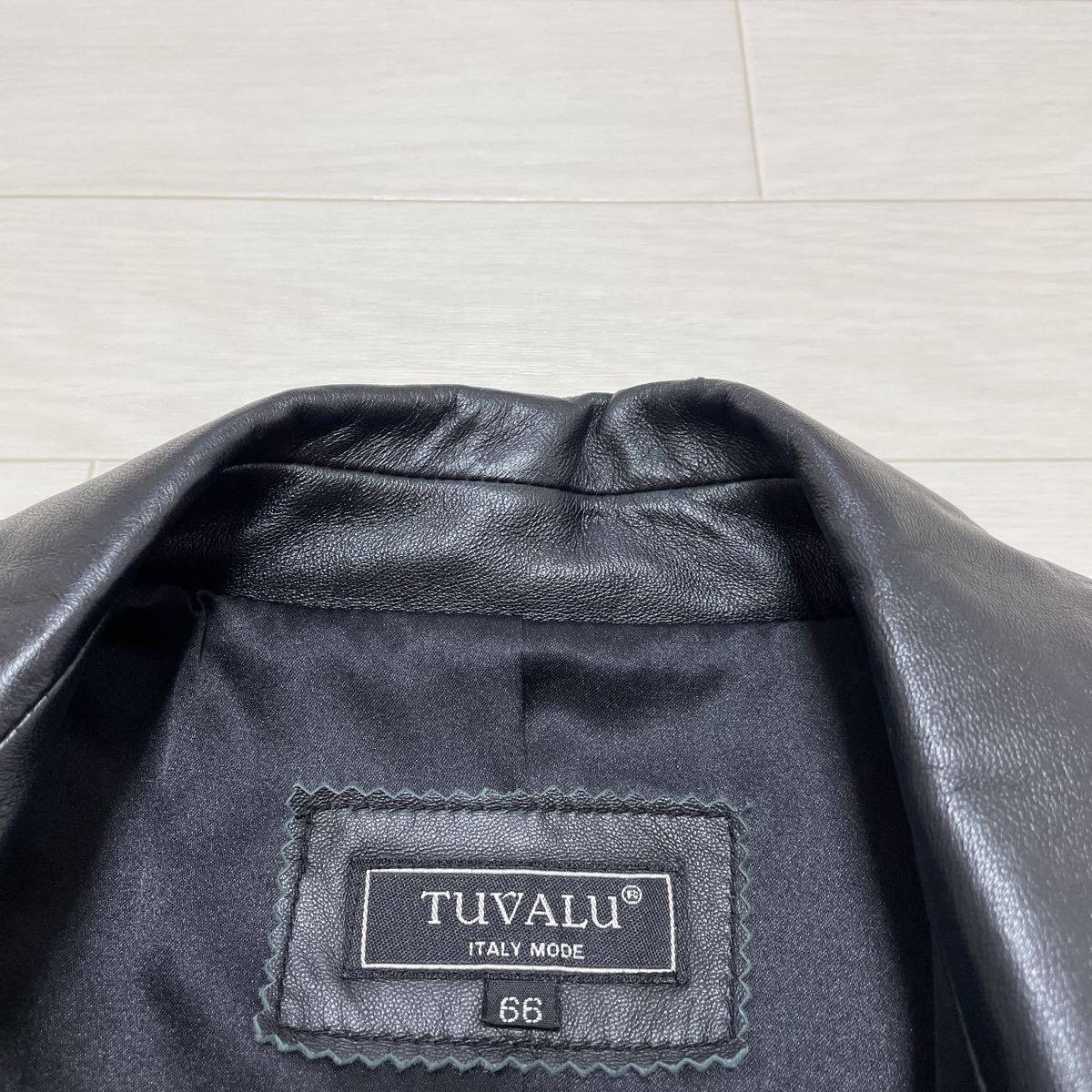 【美品】TUVALU ツバル 鹿革 レザージャケット 88サイズ L相当 黒 TUVALU ITALY MODE ツバル 高級鹿革 テーラードジャケット
