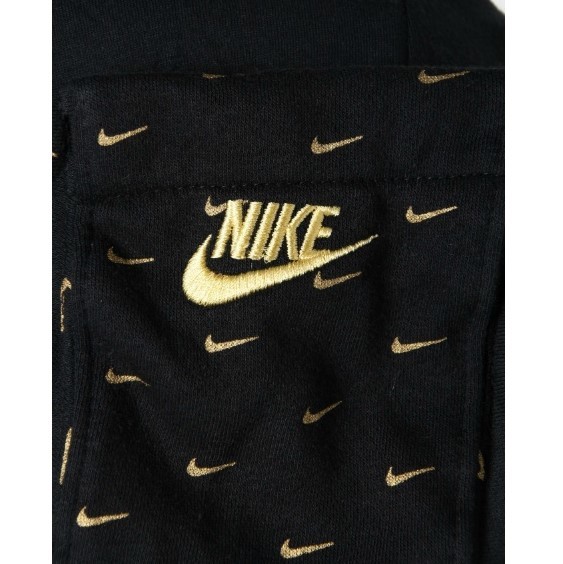 新品 送料込 NIKE FLEECE SWOOSH AOP PULLOVER HOODIE Mサイズ 黒 ナイキ フリース スウッシュ プルオーバー フーディ パーカー 総柄_画像4