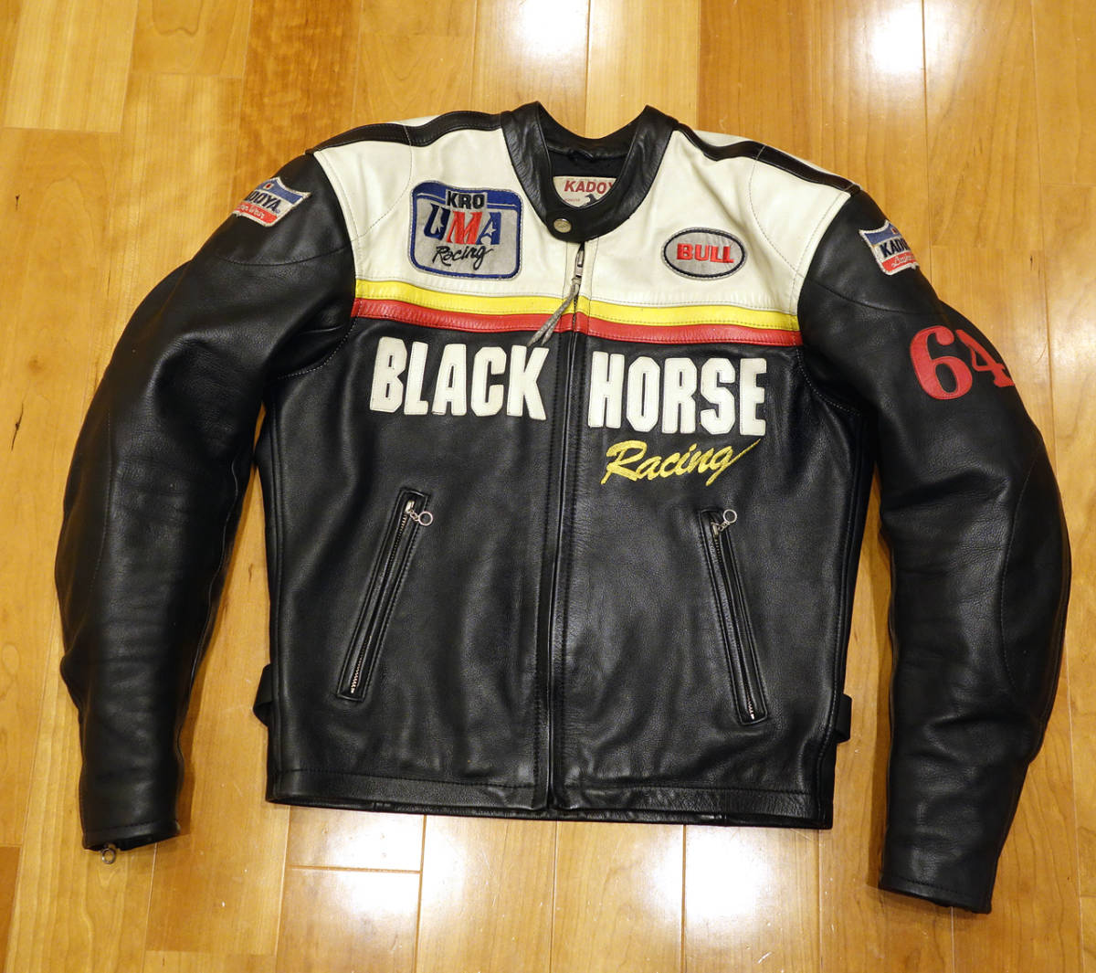 KADOYA BHR-JAC　BLACK HORSE RACING カドヤ ブラックホース レザーライダースジャケット Mサイズ 使用感少あり 即決時送料無料_画像1