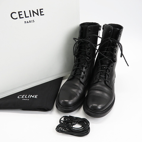 【1円】CELINE セリーヌ コンバットブーツ サイドジップ ブラック系 37 [240001650658] レディース_画像1