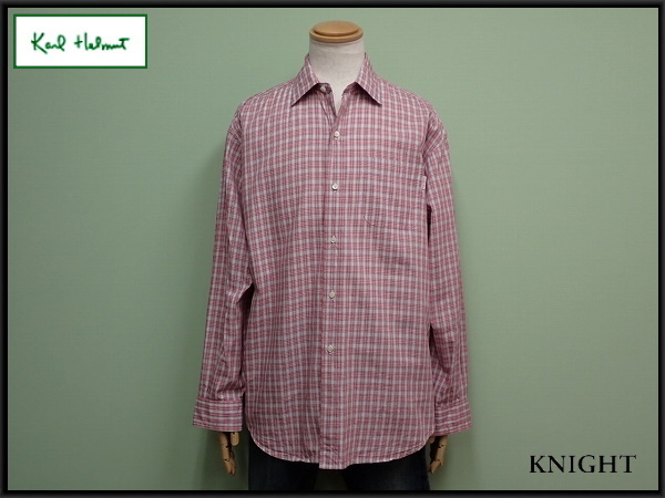 Karl Helmut check pattern shirt *M^ Karl hell m/ Pink House handling ./22*1*1-23