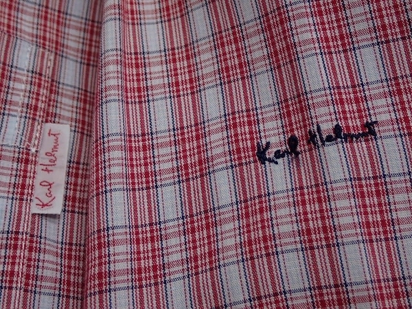 Karl Helmut check pattern shirt *M^ Karl hell m/ Pink House handling ./22*1*1-23