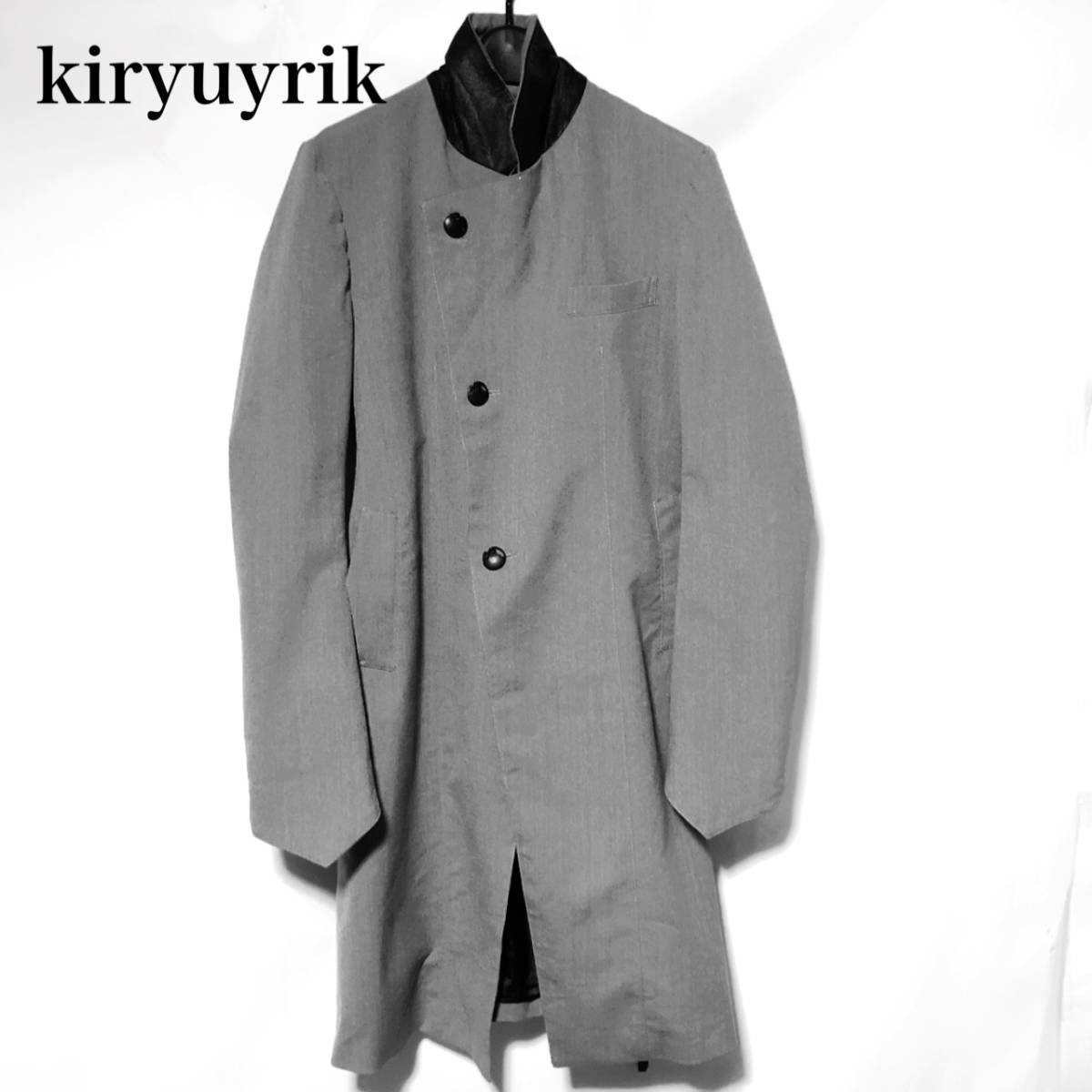 【送料関税無料】 KiryuyriK グレー BOXPleatsLongJKT CO-WOOLYWOOL L/キリュウキリュウ ロングジャケット/コート Lサイズ