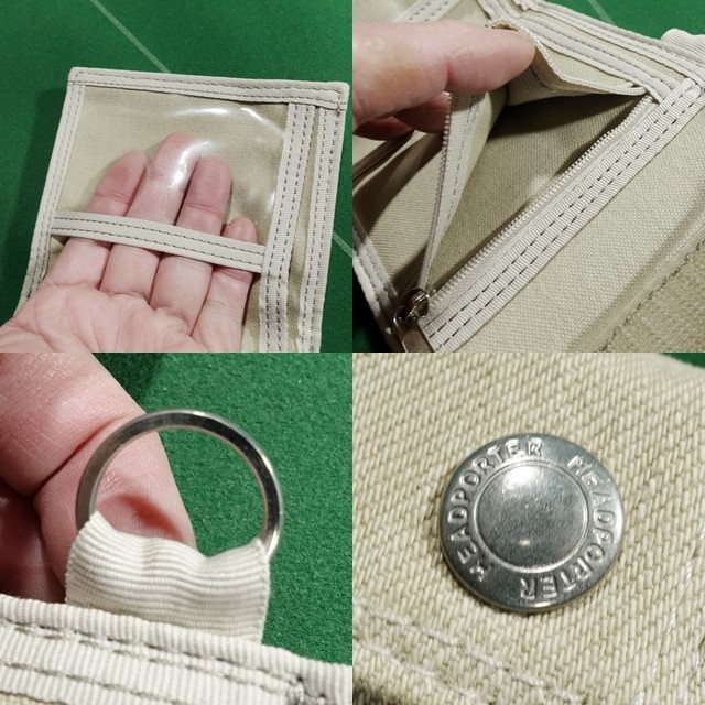 * Headporter cotton canvas material double faced 2. folding purse beige beautiful goods!!!*