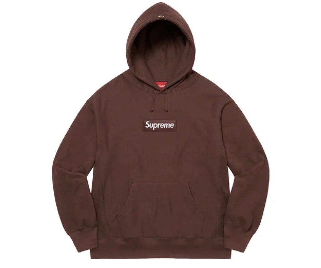 ブラウン M 21aw supreme box logo hooded sweatshirt パーカー_画像1