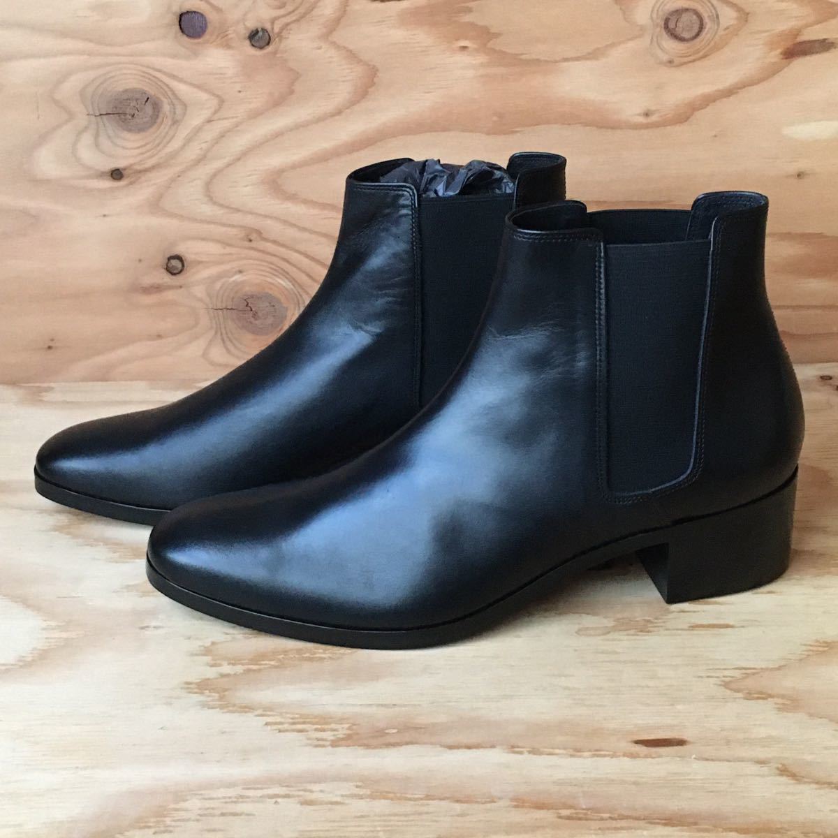 LAD MUSICIAN メンズ ヒール キップレザー 靴 黒 カウレザー