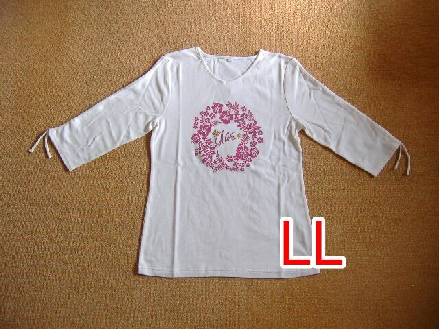 シャーリング７分袖Ｔシャツ★袖の長さが変えられる★白★ＬＬサイズ