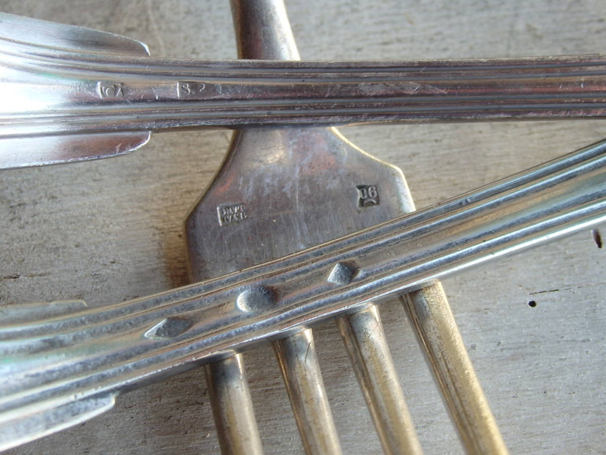 フランスアンティーク スプーン フォーク 12本セット シルバープレート 銀メッキ 刻印 カトラリー 古道具 テーブルウェア 食器 ブロカント_画像9