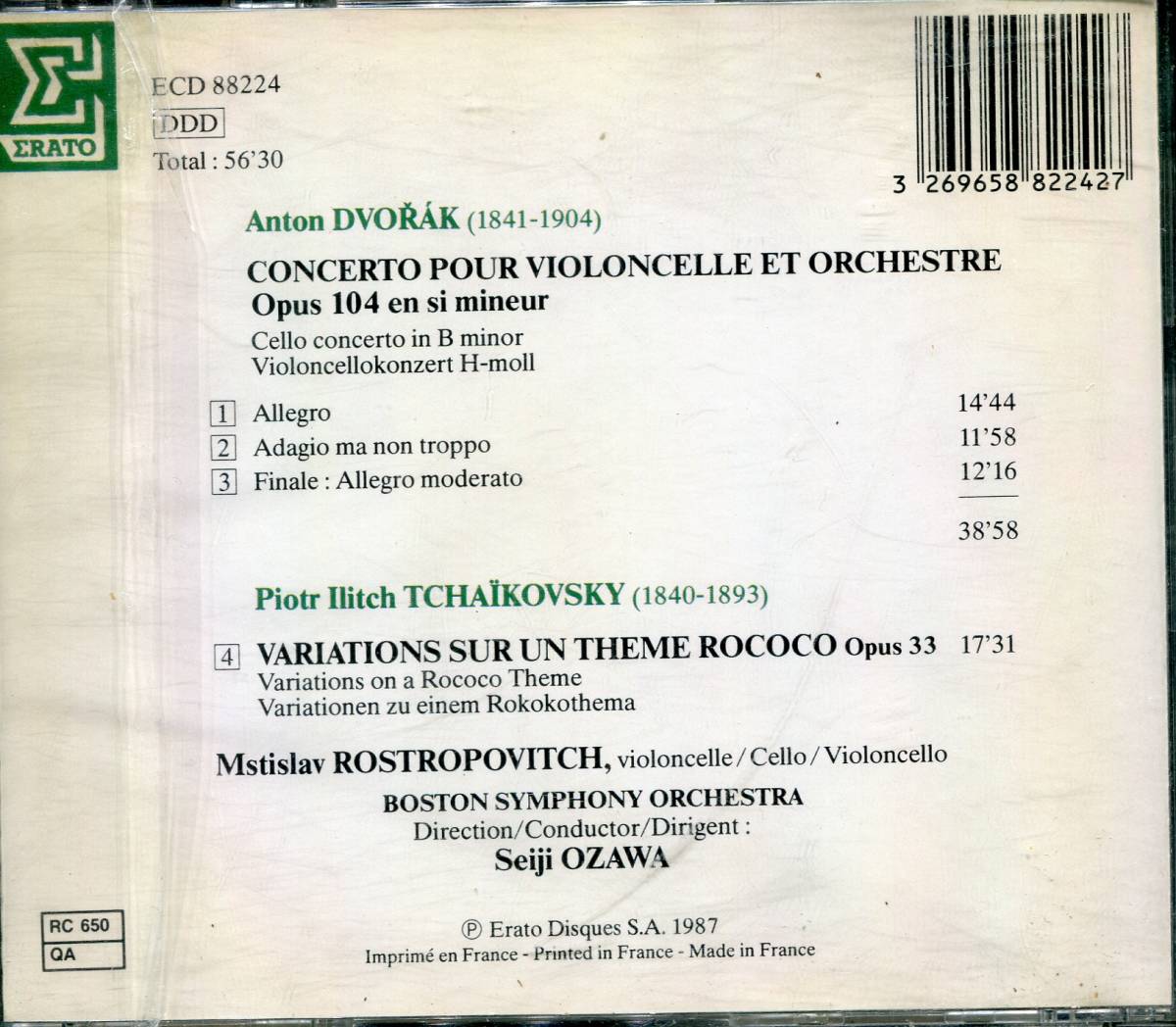 CD 　Concerto For Violincello At Orchestra Op.104 Etc: Rostropovitch(Vc), Ozawa Ｓeiji_画像2