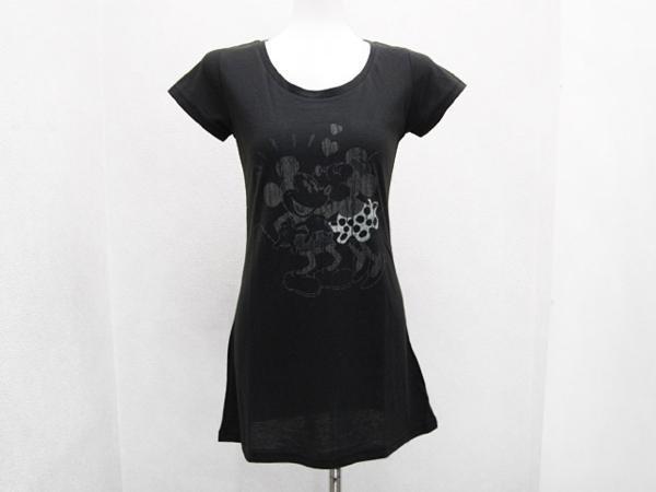 TTU ミッキー&ミニーマウス チュニック半袖Tシャツ 黒色ブラック レディースM / ディズニー女性Tee_画像1