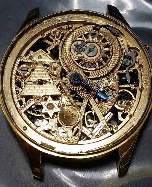 1897年 パテックフィリップ懐中時計ムーブメント使用カスタム時計 フリーメイソン フルスケルトン_画像1