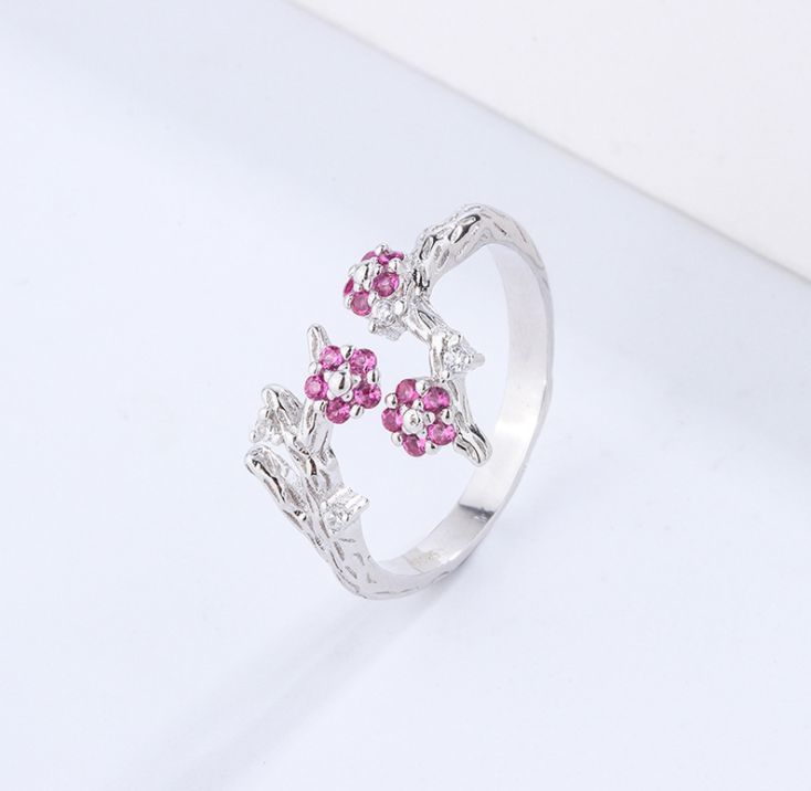  flower ring small flower open ring size adjustment possibility ring silver 925 silver plum CZ