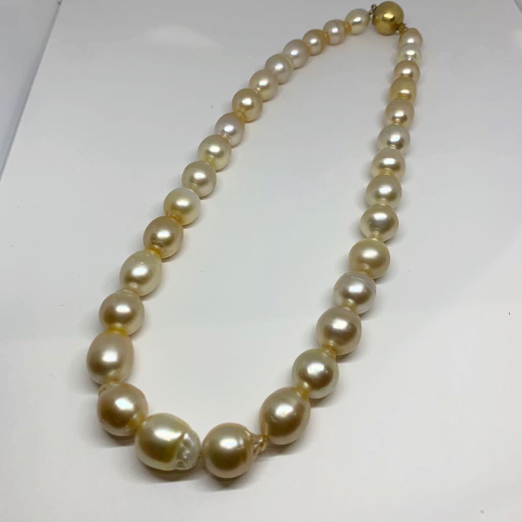 極美品・数回 定価70万 YG 南洋真珠 特大 9mm~14mm ゴールド バロック