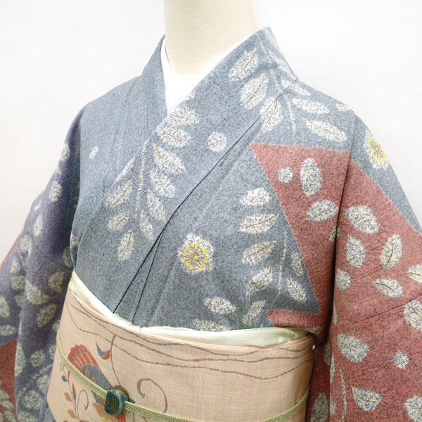 訳ありお値打ち品 松井青々 紬 訪問着 着物 辻が花 絞り 梅 青 紫