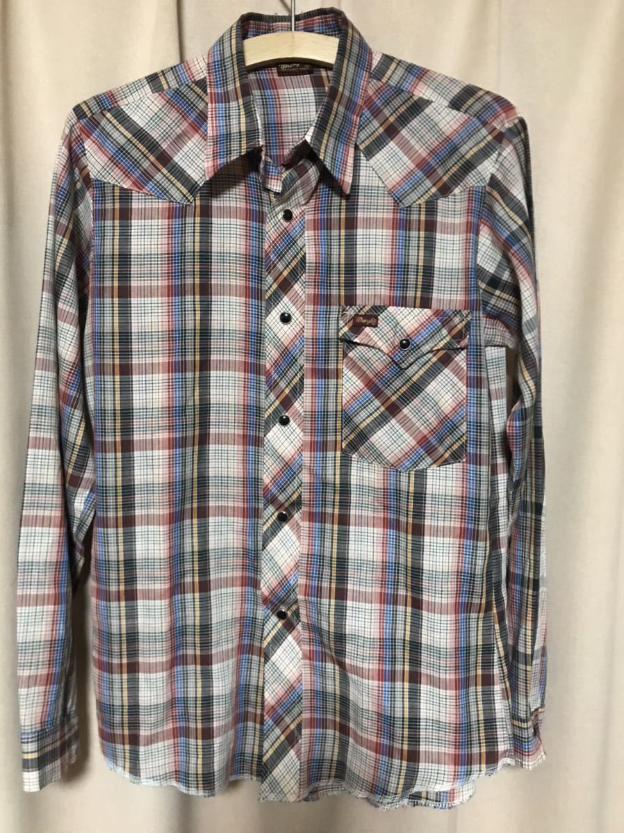 USED 80s WRANGLER WESTERN SHIRT MADE IN USA 中古 80's ラングラー チェック ウエスタン シャツ アメリカ製 SIZE S 送料無料_画像1