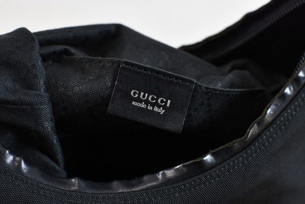 A6440 GUCCI グッチ GG ロゴ レザー キャンバス セミ ショルダー ハンド トートバッグ かばん ブラック シルバー ビジネスにも_画像8