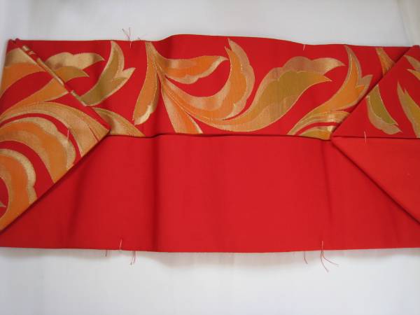 019 なごや帯　化繊　赤系　綺麗な品　巾３１ｃｍ　未使用_画像2