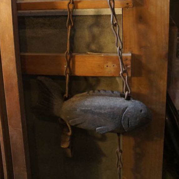 特大 木製魚と吊り具付き 自在鉤 囲炉裏 木製 ビンテージ