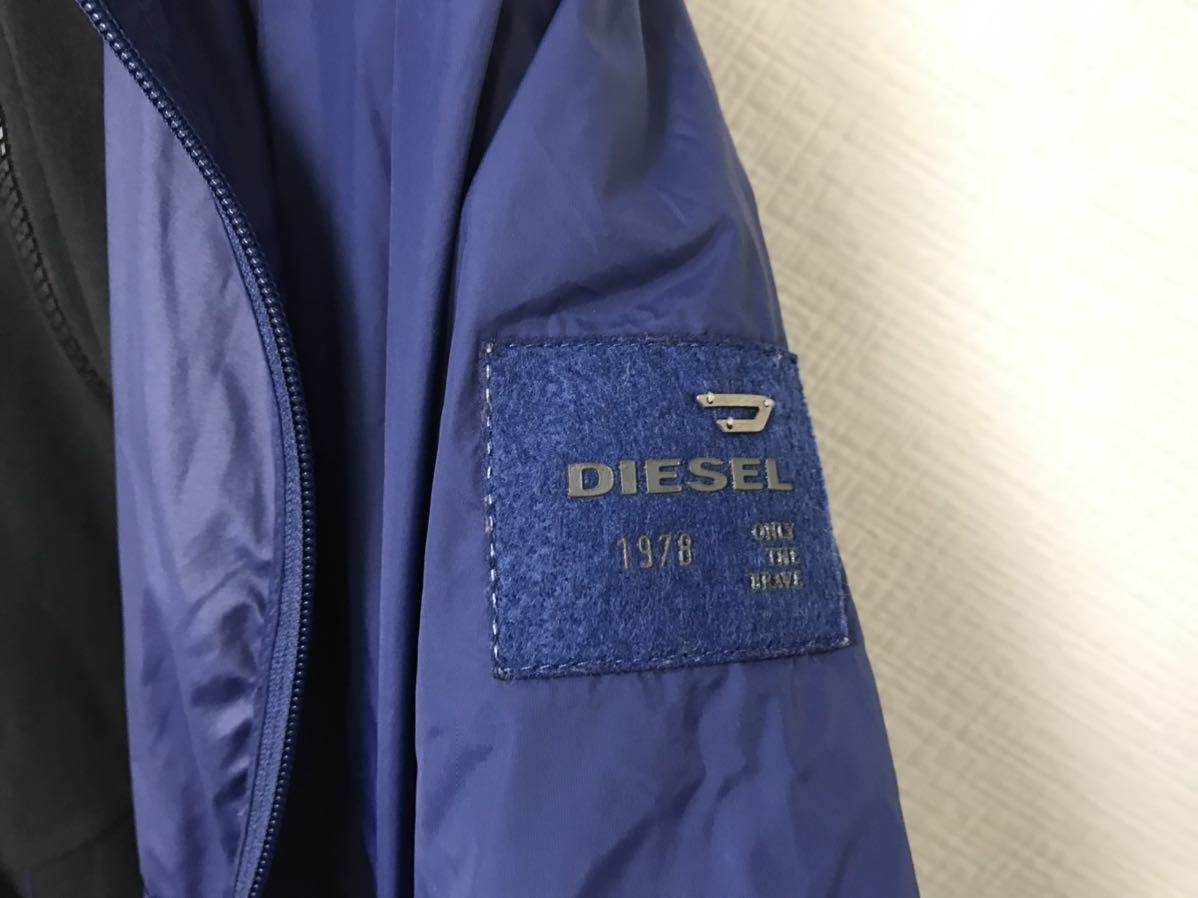 本物ディーゼルDIESELナイロンスウェットトレーナーライダースジャケットマウンテンパーカーメンズ青ブルーブラックMブルゾン_画像4