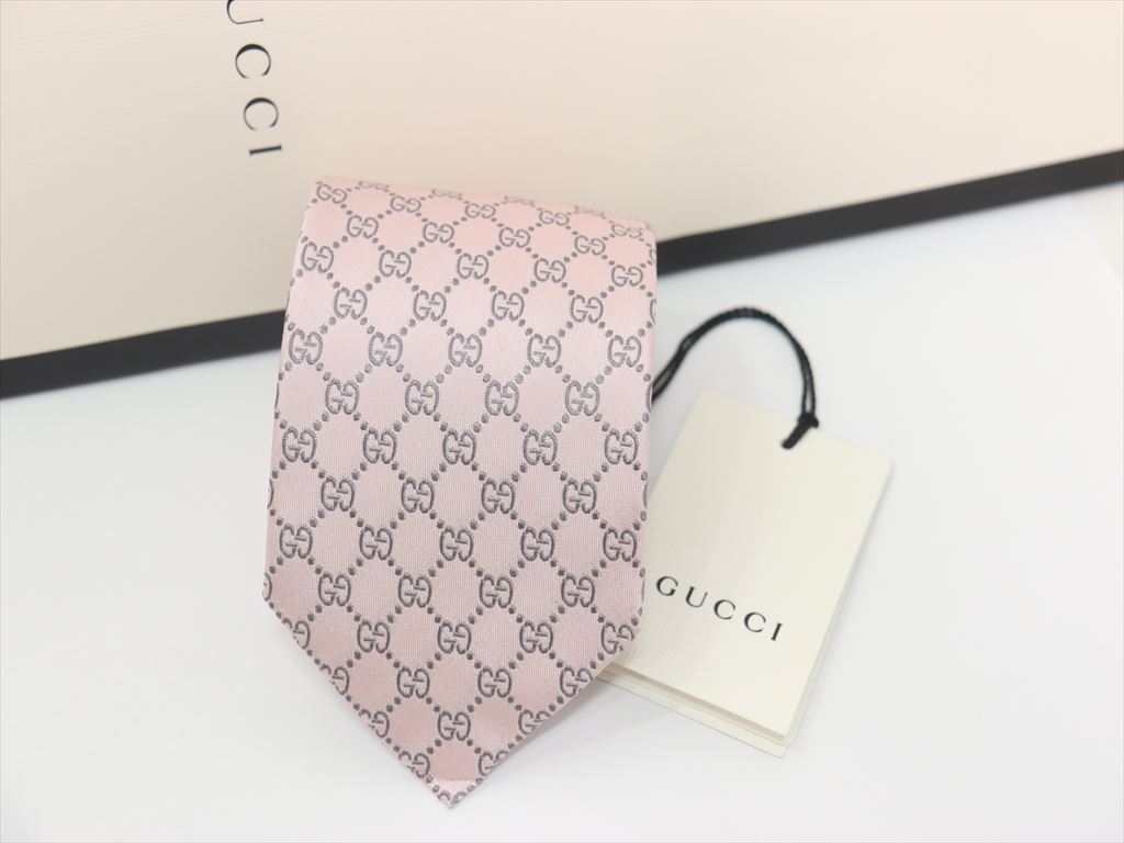 未使用【GUCCI/グッチ】ネクタイ GG柄 ピンク系 シルク100% 箱付き