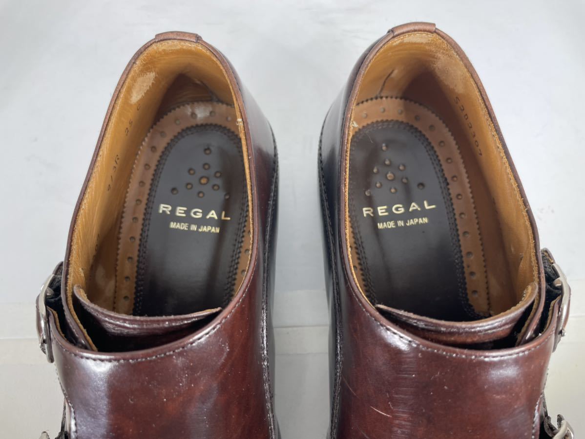 送料込 REGAL リーガル 25cm 913R ダブルモンクストラップ メンズ スワールトゥ 本革 革靴 赤茶 ブラウン ビジネス ドレスアップ 日本製