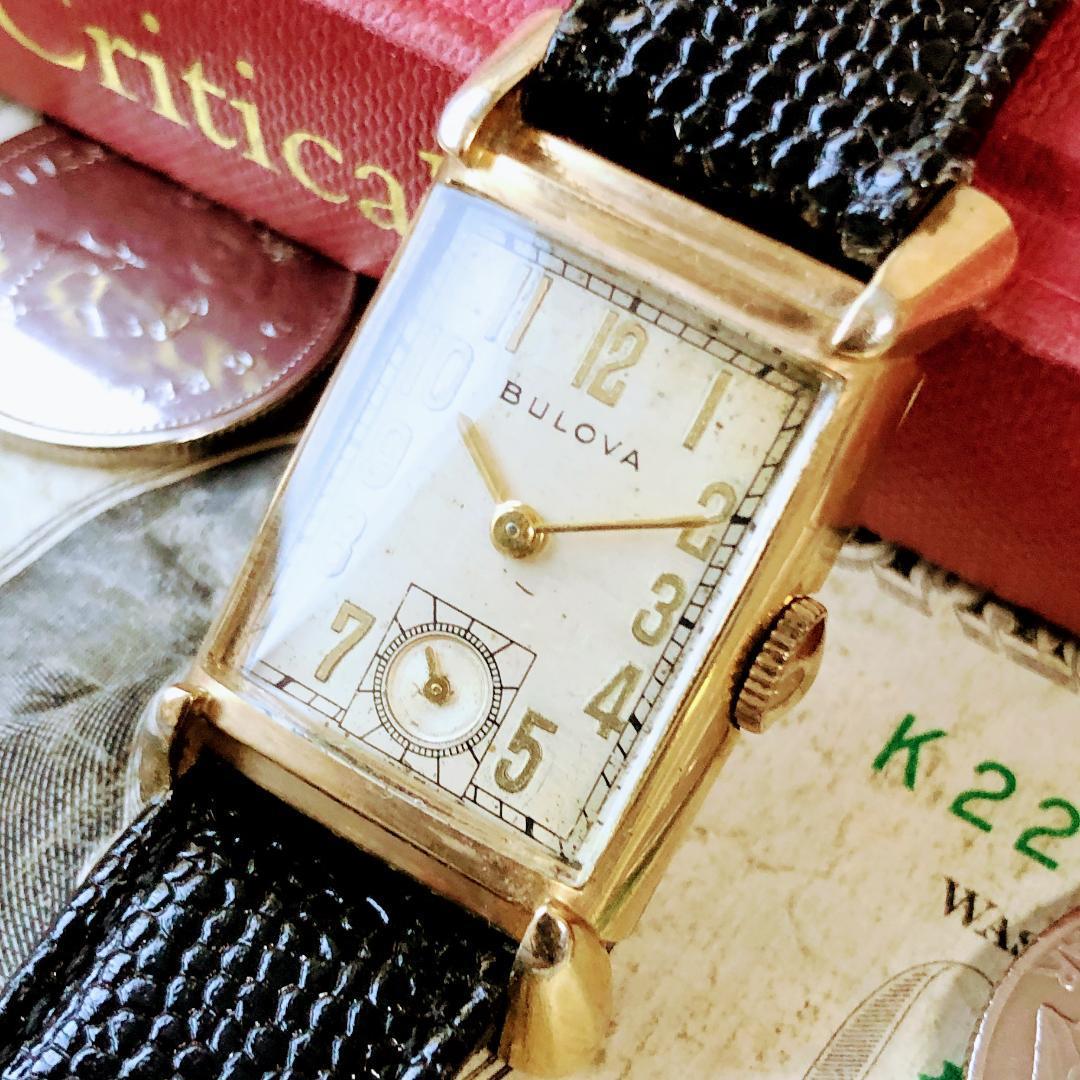 1771【お洒落な高級感】メンズ 腕時計 ブローバ BULOVA 動作良好 アンティーク ヴィンテージ 機械式 手巻 金張 ゴールドフィルド トノー型 