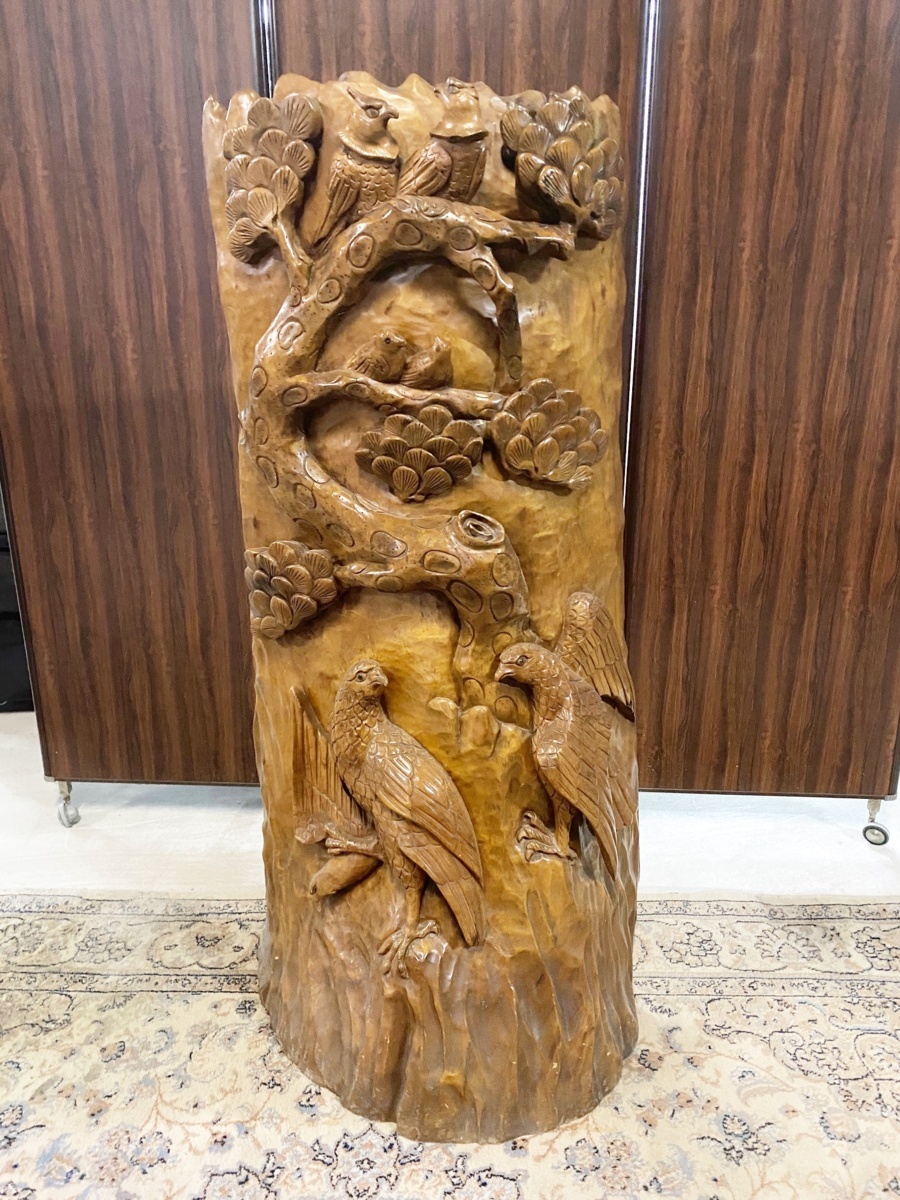 古美術一刀彫 木彫りオブジェ 6鷹 飾り物 インテリア衝立 屏風(木工 
