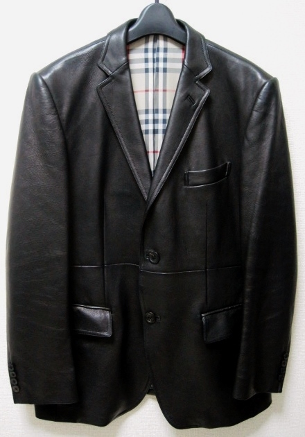  as good as new BURBERRY LONDON 22 ten thousand rare noba check pattern top class ram leather 2B jacket M black to wrench down coat Burberry London 