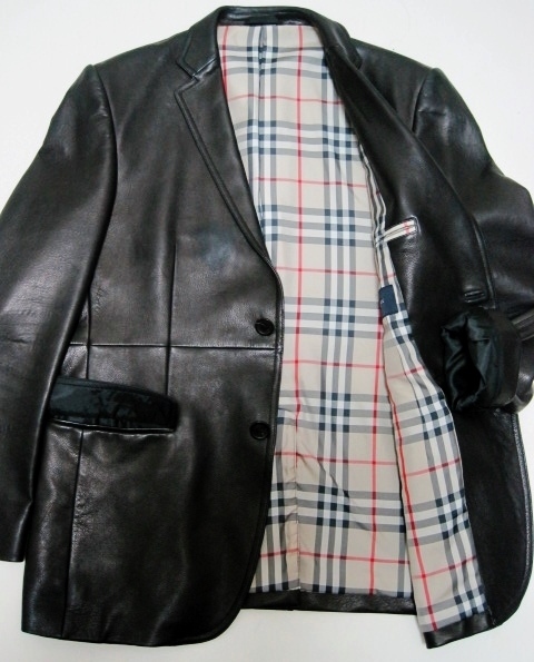  as good as new BURBERRY LONDON 22 ten thousand rare noba check pattern top class ram leather 2B jacket M black to wrench down coat Burberry London 