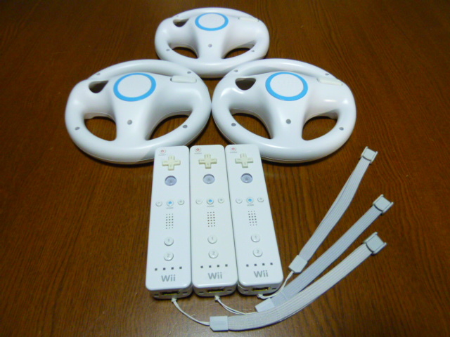 HR049【送料無料】Wii マリオカート　ハンドル　リモコン　ストラップ　3個セット　ホワイト　（動作良好 クリーニング済）白 任天堂 純正 