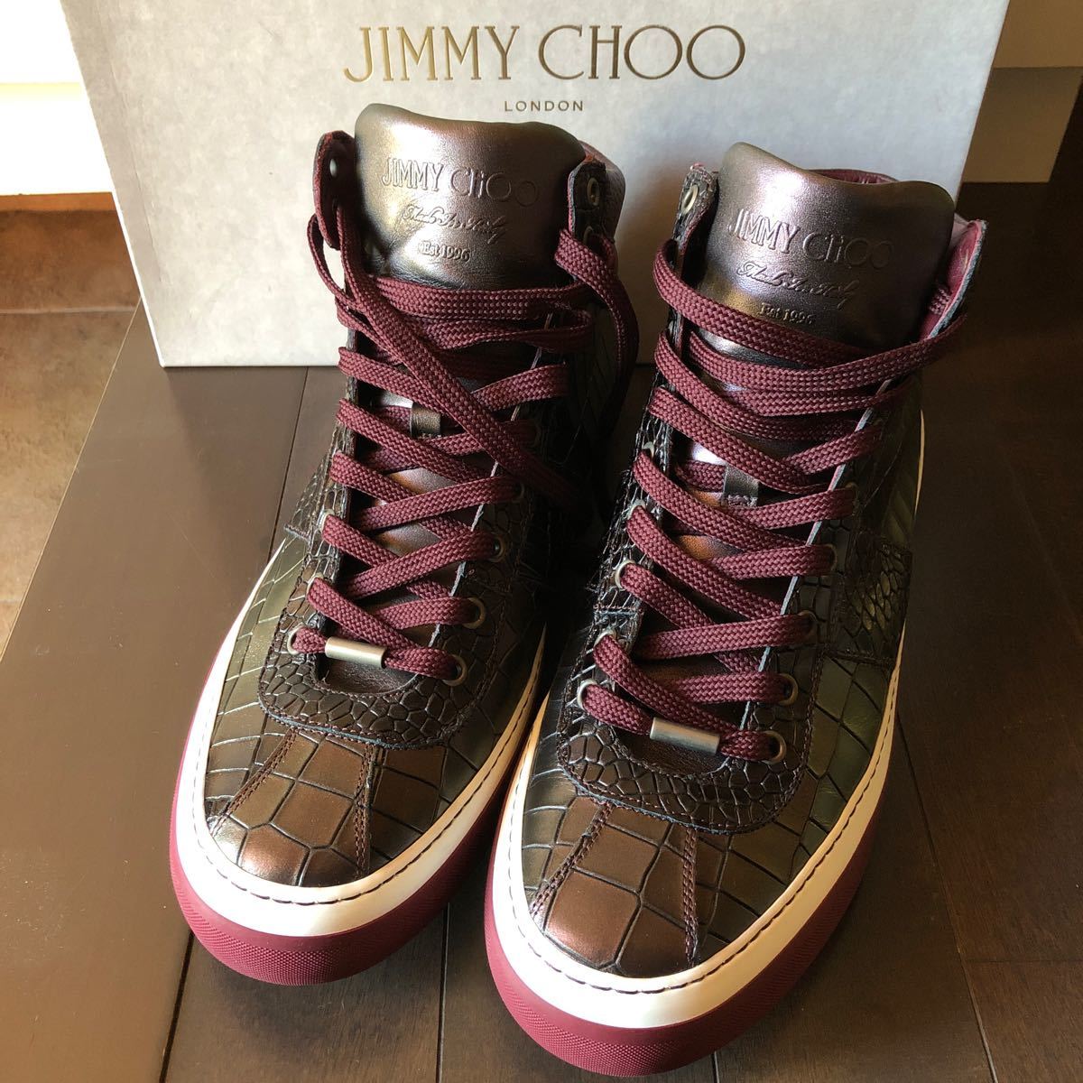 【未使用に近い】JIMMY CHOO ジミーチュウ ハイカット スニーカー 142BELGRAVI メンズ44 約29cm レザー