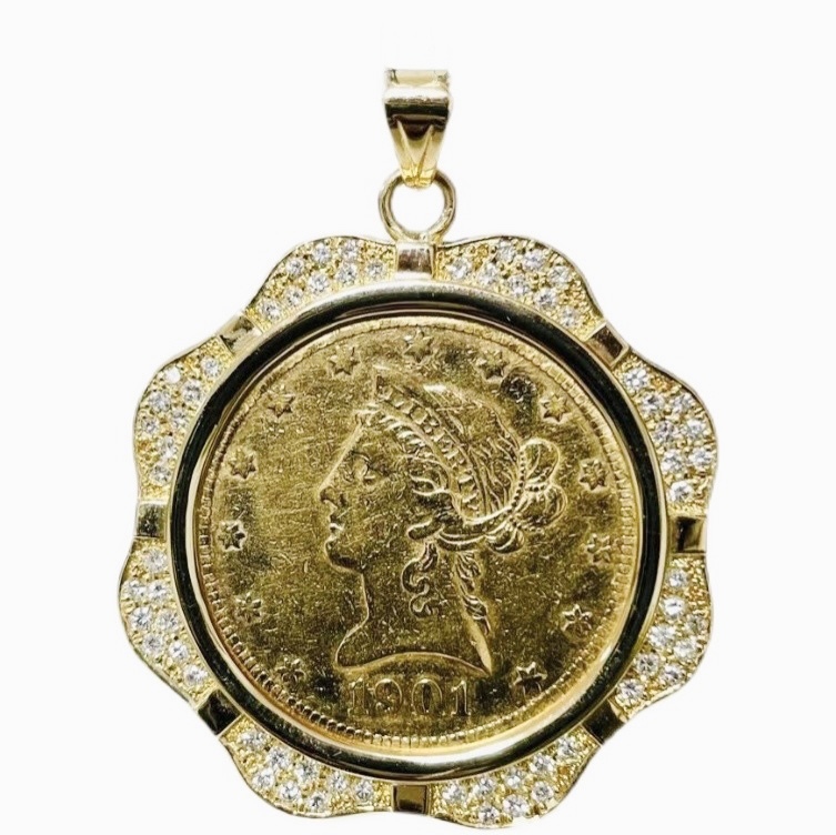 イーグル金貨 自由の女神 1901年 21.6金 ダイヤモンド 28.2g イエローゴールド コイン ペンダントトップ