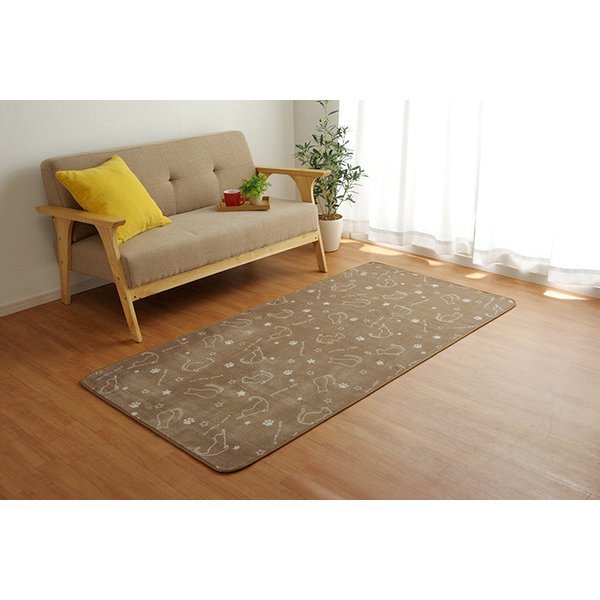かわいい アニマル柄 ラグマット 絨毯 ネコ 猫 ブラウン 1畳 約92×185cm ホットカーペット 対応_画像1