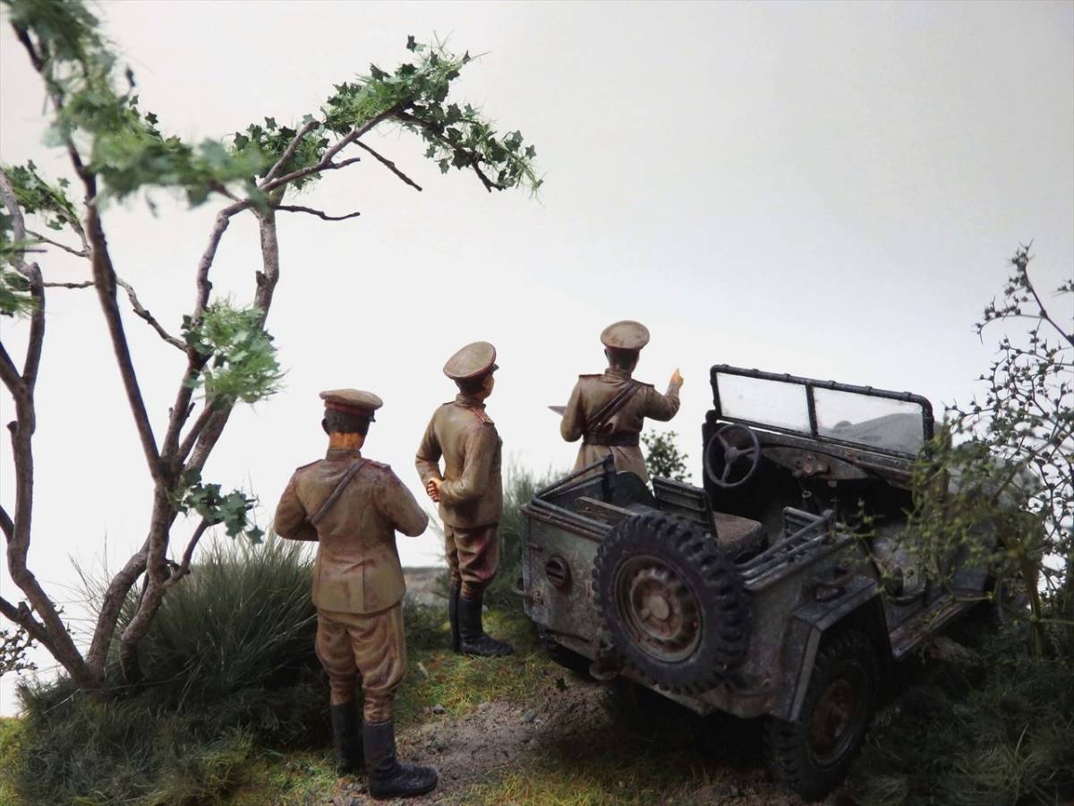 ◆1/35・タミヤ・GAZ-67B・ロシアンフィールドカー・軽車両・小川・樹木・石垣・ジオラマ・完成品◆_画像9