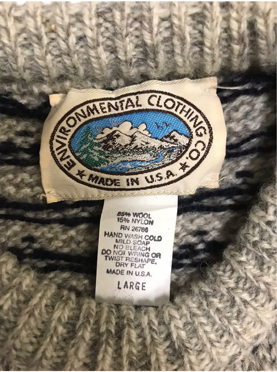 80's USA製 ■ ENVIRONMENTAL CLOTHINGノルディック 総柄 長袖 ニット セーター