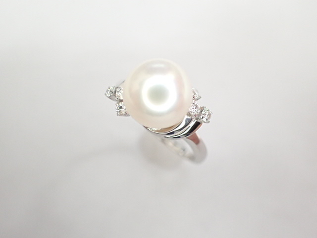美品 ミキモト Pt900 真珠 パール約8.7mm珠 ダイヤ6石 リング 指輪