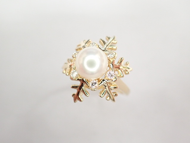 美品 ミキモト K18 真珠 パール約7.0mm珠 ダイヤ リング 指輪