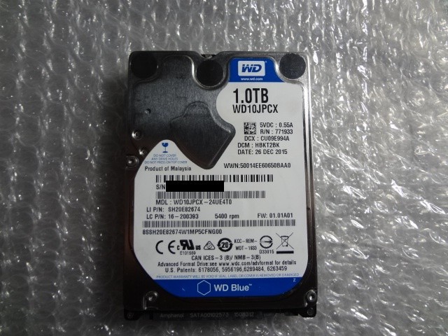 WD 2.5インチHDD 1TB 9.5mm CrystalDiskinfo正常　動作品　Win10フォーマット済み