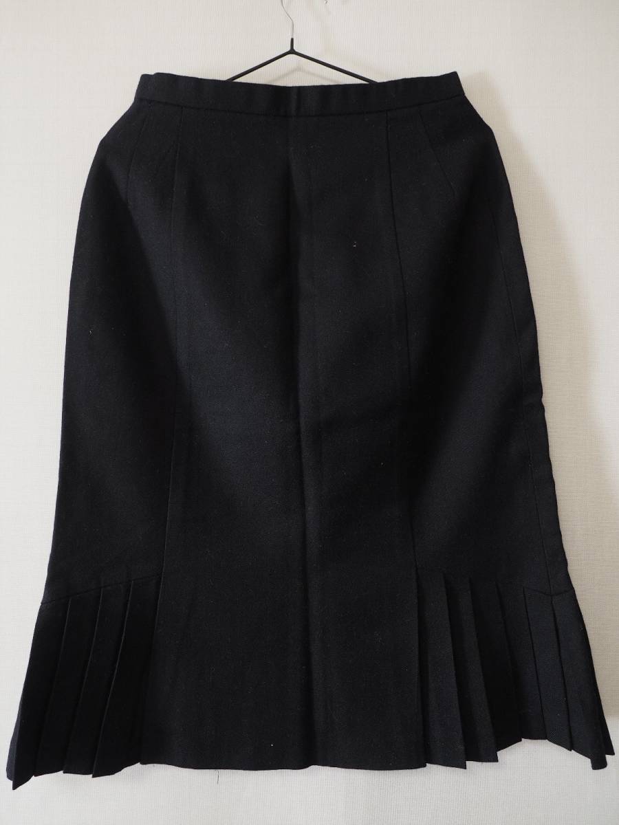 ひざ丈スカート 黒 腰幅33cm レナウン KORET コレット 毛100%(M