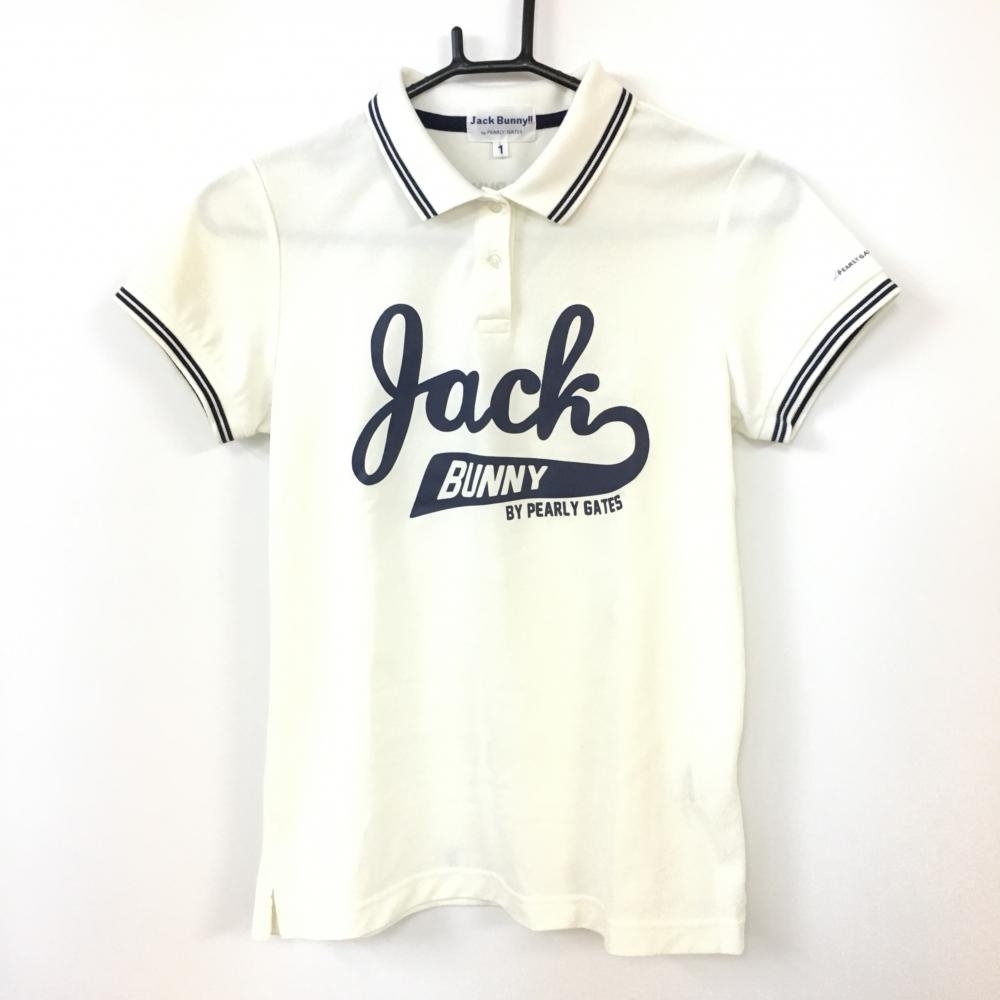 Jack Bunny ジャックバニー 大勧め 半袖ポロシャツ アイボリー×ネイビー M ビッグプリント １着でも送料無料 レディース ゴルフウェア 1