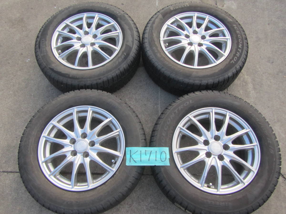 プリウス等　LEVEN SS6 15x6J ET45 PCD100 15インチホイール195/65 R15 91Q スタッドレスタイヤ 4本セット　K1710 _画像1