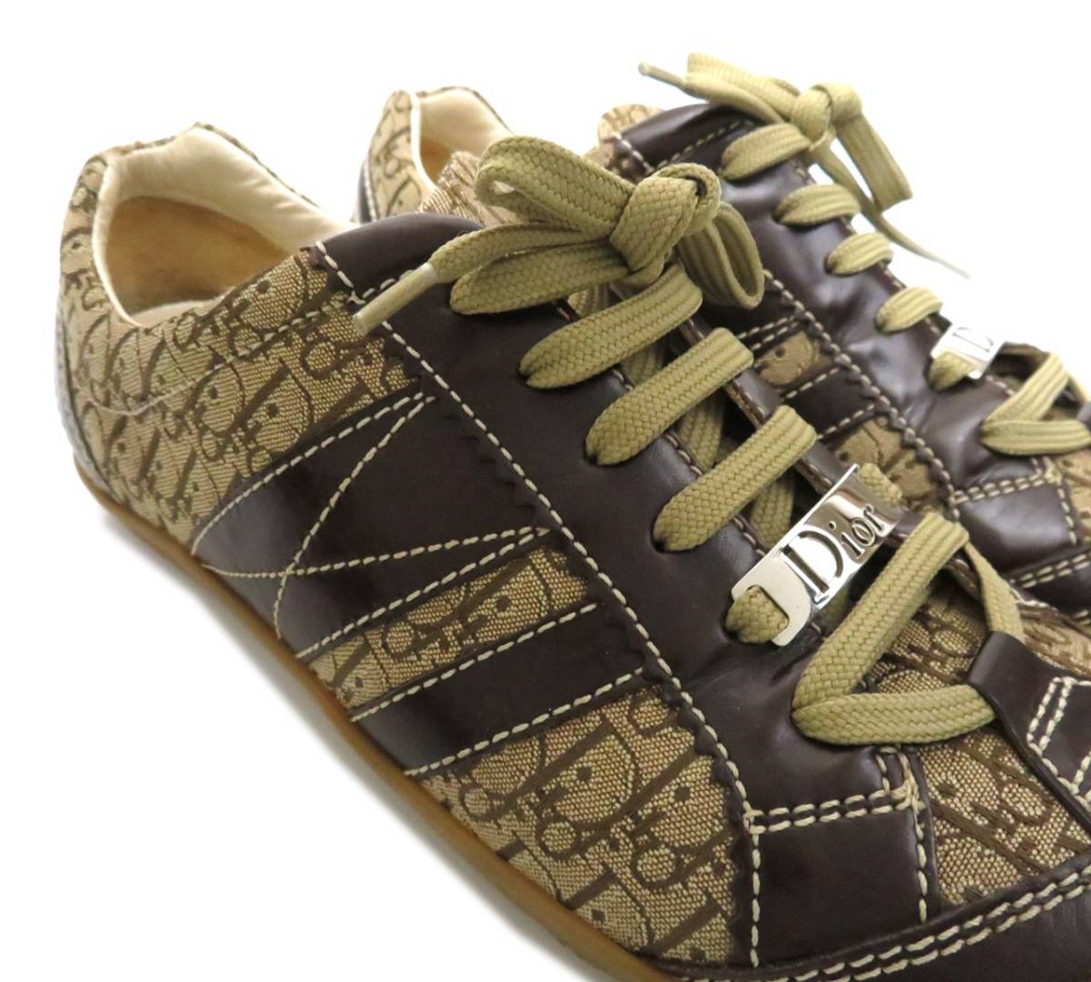 5530 美品 Christian Dior クリスチャンディオール トロッター 柄 キャンバス×レザー レディース スニーカー 36 人気デザイン シューズ